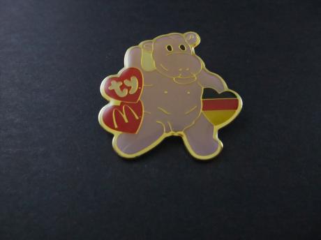 Mcdonalds Happy Meal Mini Ty Teenie Beanie babies (Happy The Hippo   ) Nijlpaard1999 met Duitse vlag